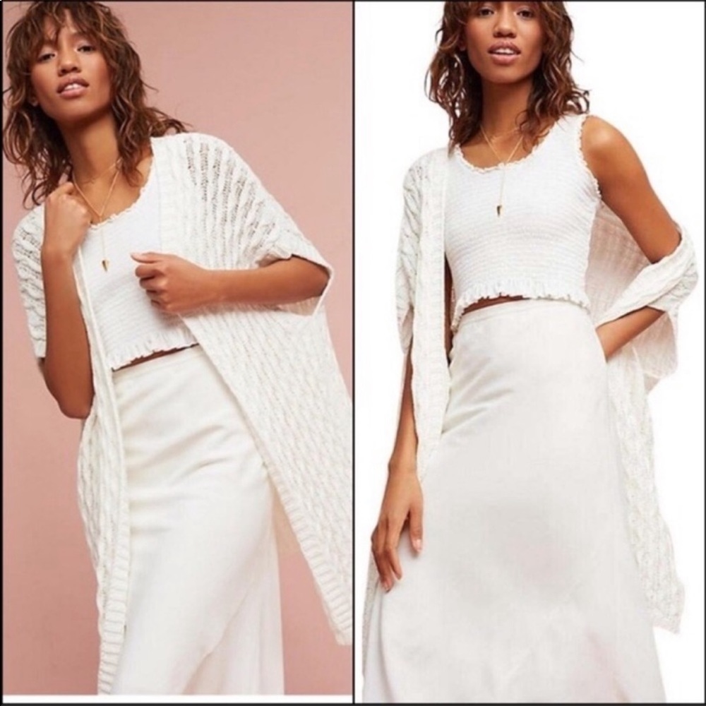 Anthropologie Cream Open-Knit Drape Cardigan